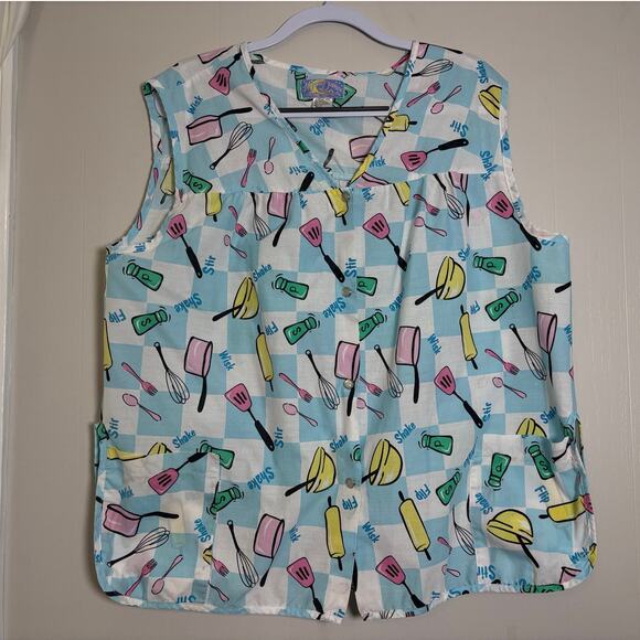 Mood Dance 2X Button Front Hair Stylist Theme Granny Smock Cover Up - Picture 1 of 3